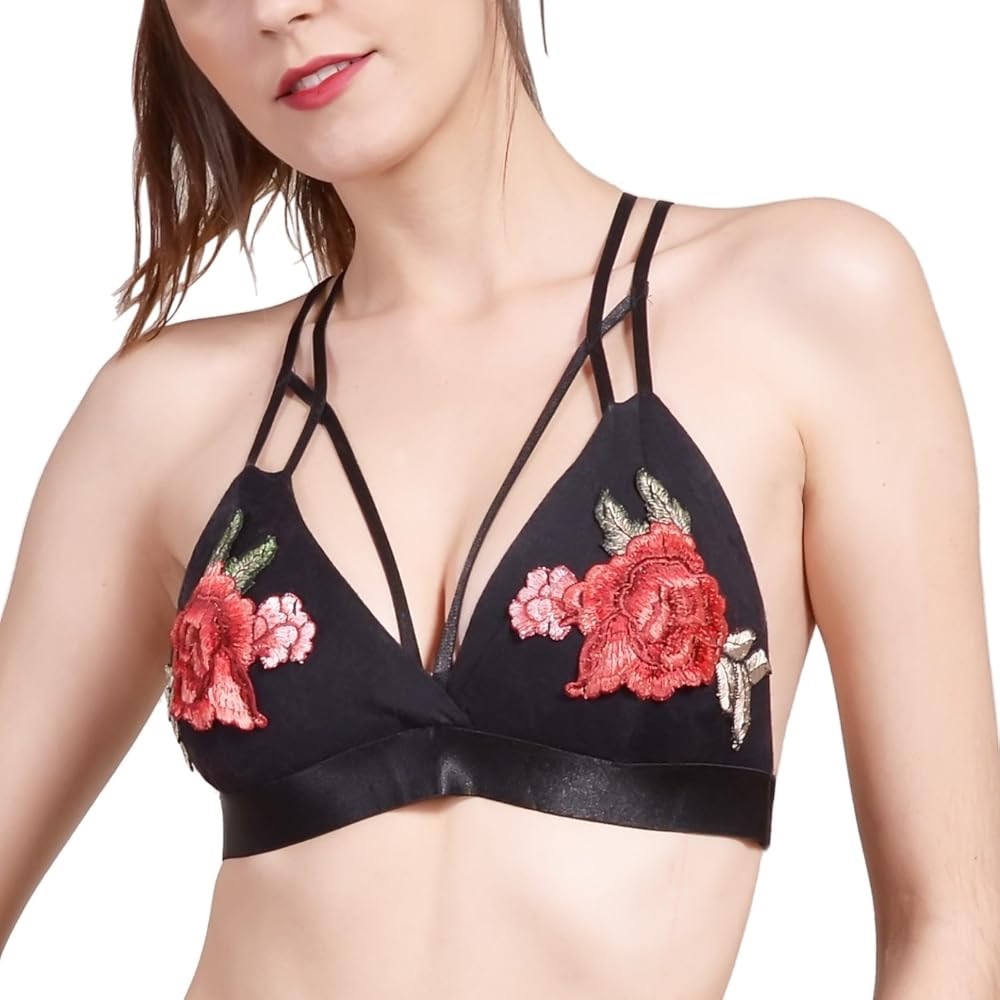 NWOT • Floral Embroidered Black Bralette